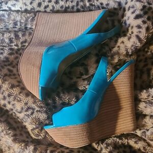 Fergie Turquoise Wedge Sandals